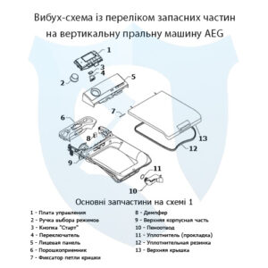 Вибух-схема із переліком запасних частин на вертикальну пральну машину AEG 1