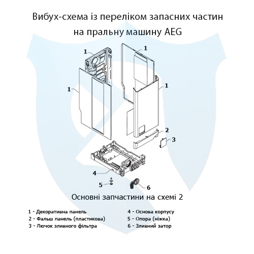 Вибух-схема із переліком запасних частин на вертикальну пральну машину AEG 2